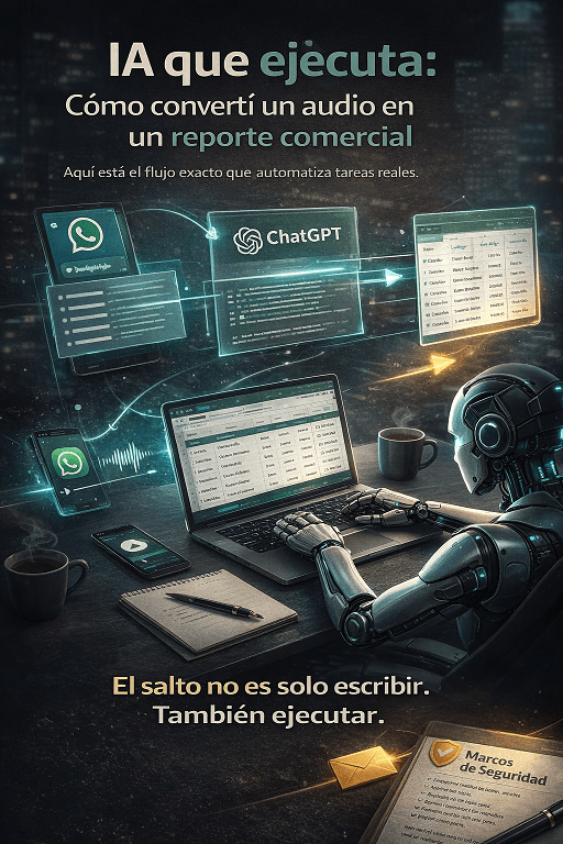 Imagen conceptual sobre agentes de IA que ejecutan tareas empresariales a partir de audio y datos estructurados