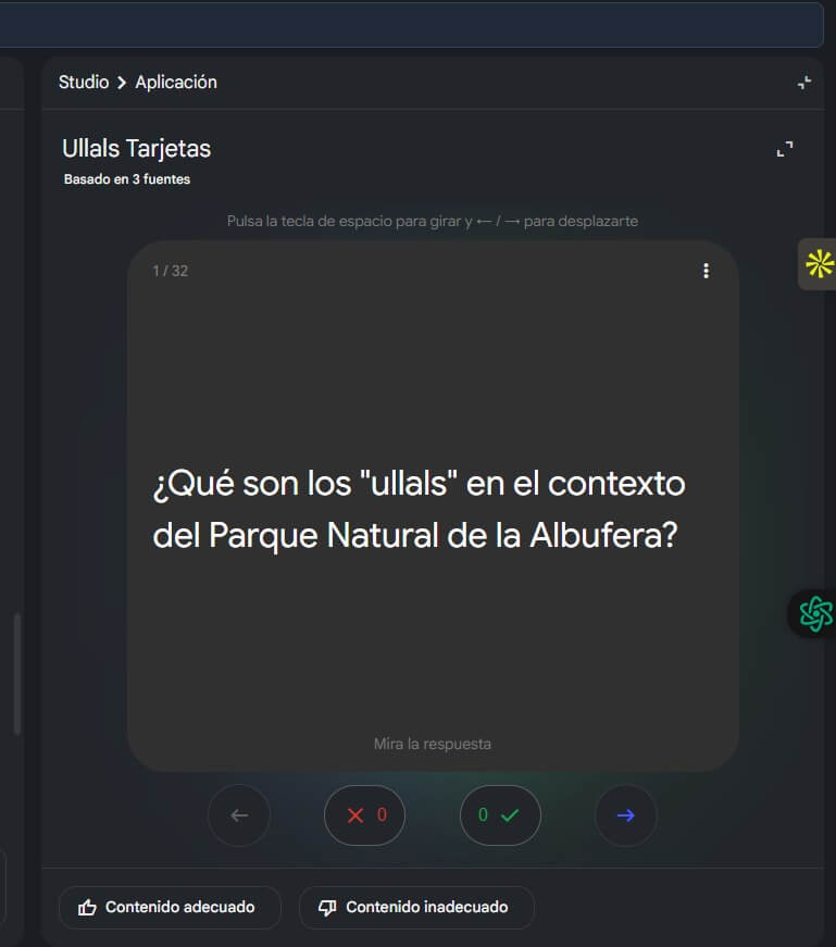 Ejemplo de tarjetas de estudio generadas con NotebookLM para preparar exámenes con inteligencia artificial