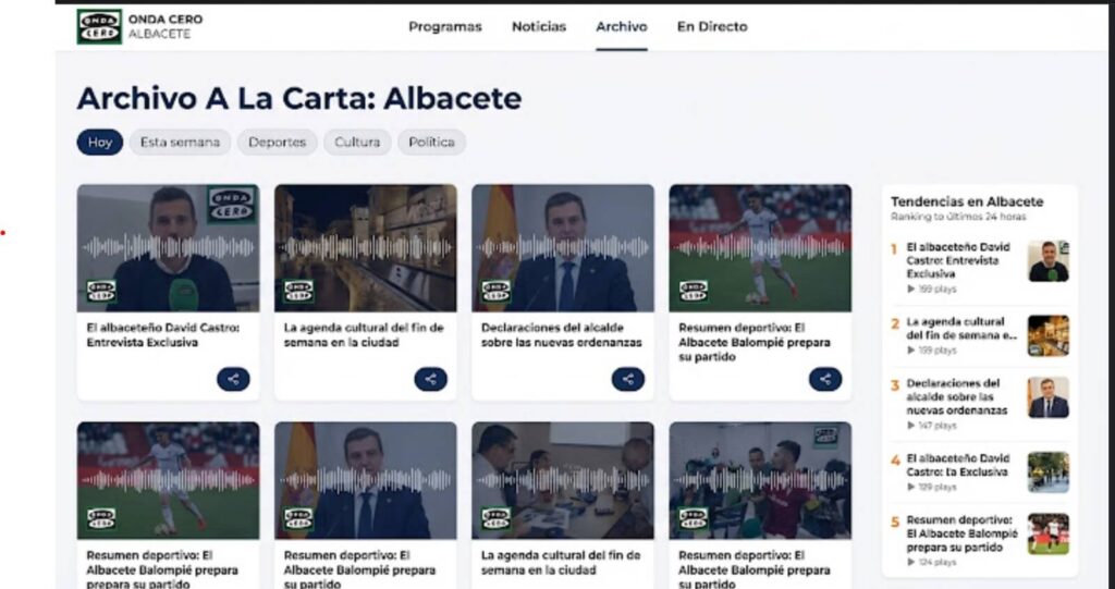 Archivo de programas de Onda Cero Albacete donde se emiten secciones sobre inteligencia artificial y negocio