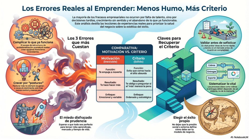 Infografía sobre errores empresariales y criterio de negocio basada en el Startup Beer de Albacete