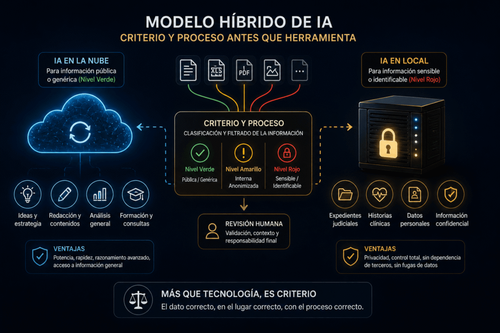 Modelo híbrido de IA con nube local y clasificación de datos sensibles